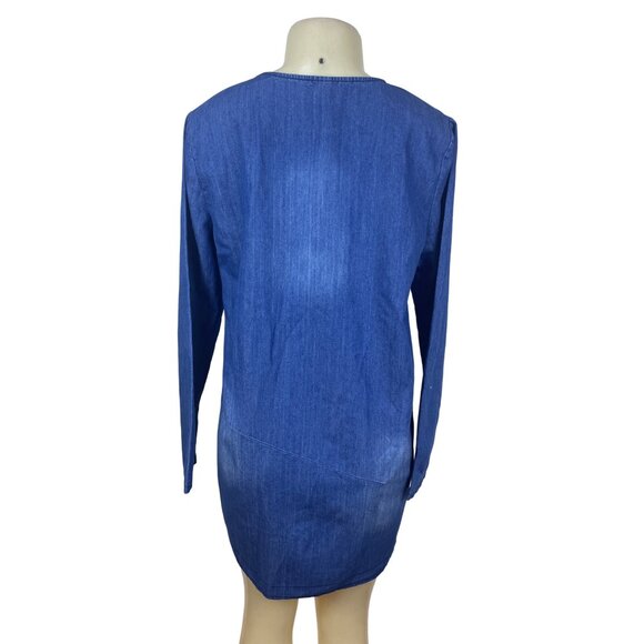 SSKNKN Womens Blue Denim Long-Sleeve Tunic Dress With Pockets Size XXL - Picture 6 of 8
